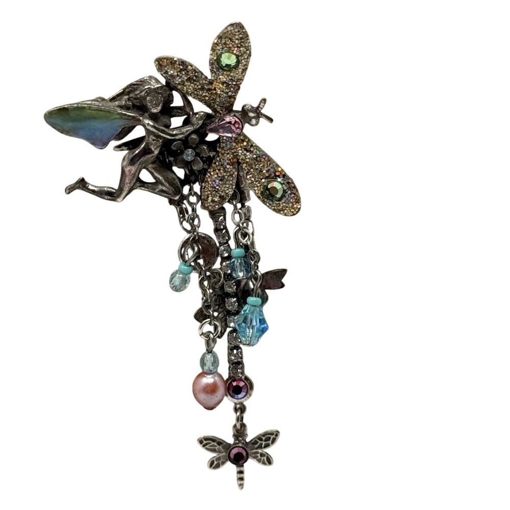 Kirks Folly Fairy Dragonfly Brooch Silver Tone Crystal Charm‎ Dangle Whimsical